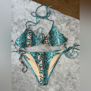 Blue Snakeskin Bikini Set